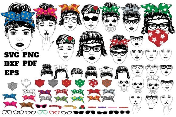 Messy Bun Bandana Clipart: Graphics for Crafts